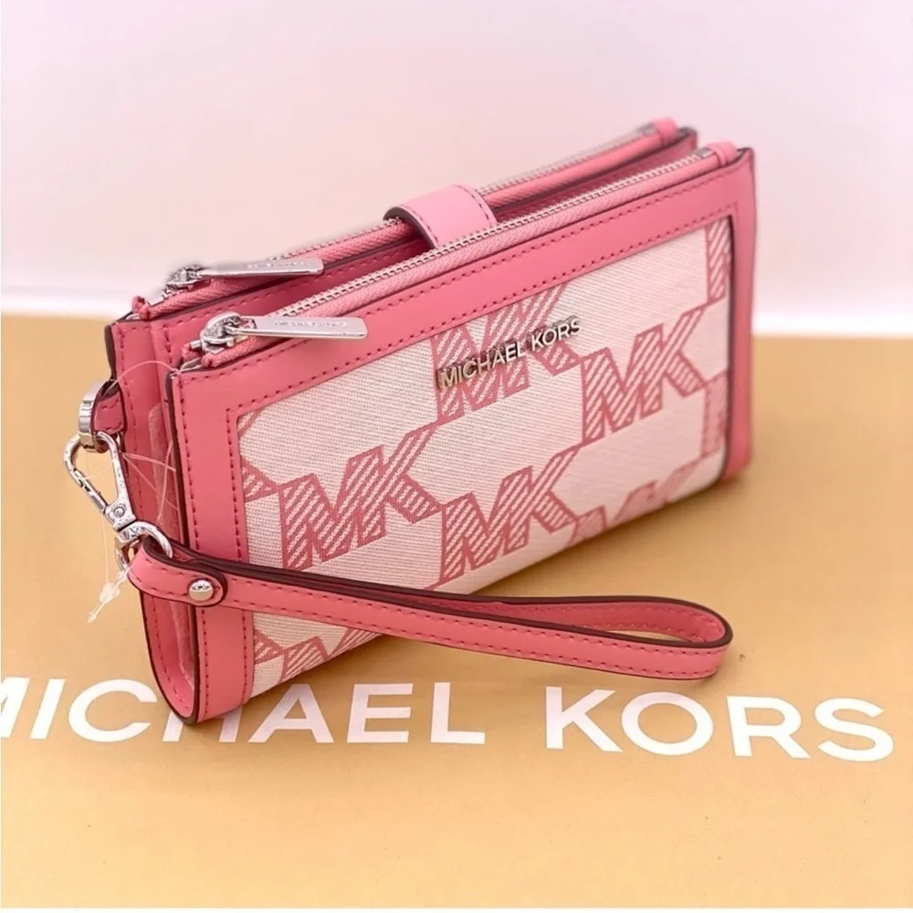 Michael Kors DoubleZip Wristlet Wallet Tea Rose